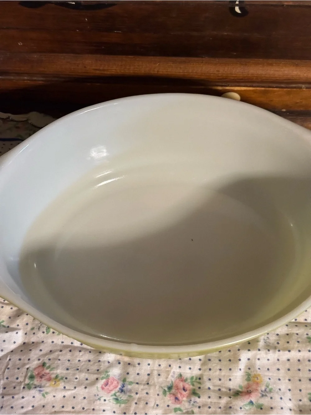 Pyrex White Covered Dish with Olive Green Berry Pattern